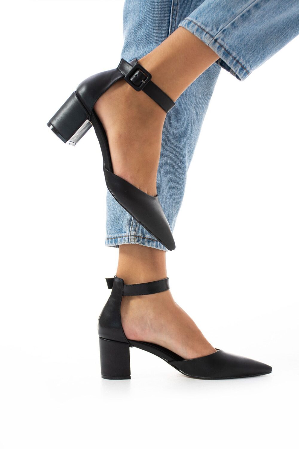 Siyah Topuklu Abiye Kadın Ayakkabı – 5.5 cm Kalın Topuklu, Şık ve Zarif Stiletto Model, Gelinlik ve Özel Gün Uyumlu - Görsel 8