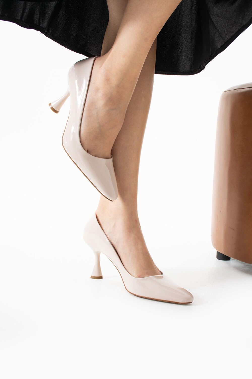Krem Rugan Vegan Deri Stiletto – 7cm İnce Topuklu Hafızalı Pedli Sivri Burun Günlük, Ofis ve Abiye Kadın Ayakkabı - Görsel 4