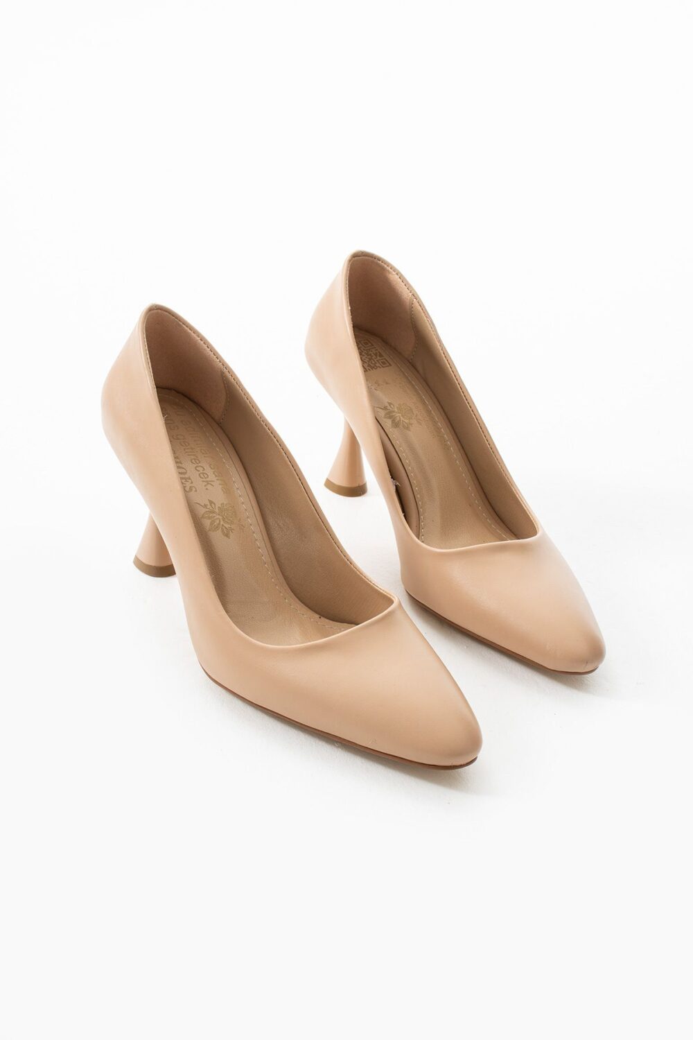Bej Mat Vegan Deri Stiletto – 7cm İnce Topuklu Hafızalı Pedli Sivri Burun Günlük, Ofis ve Abiye Kadın Ayakkabı - Görsel 6