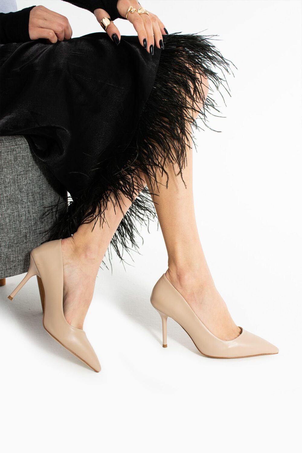 Bej 9cm Vegan Deri İnce Topuklu Stiletto | Etkileyici Şıklık! Mezuniyet Düğün Ofis İçin - Görsel 3