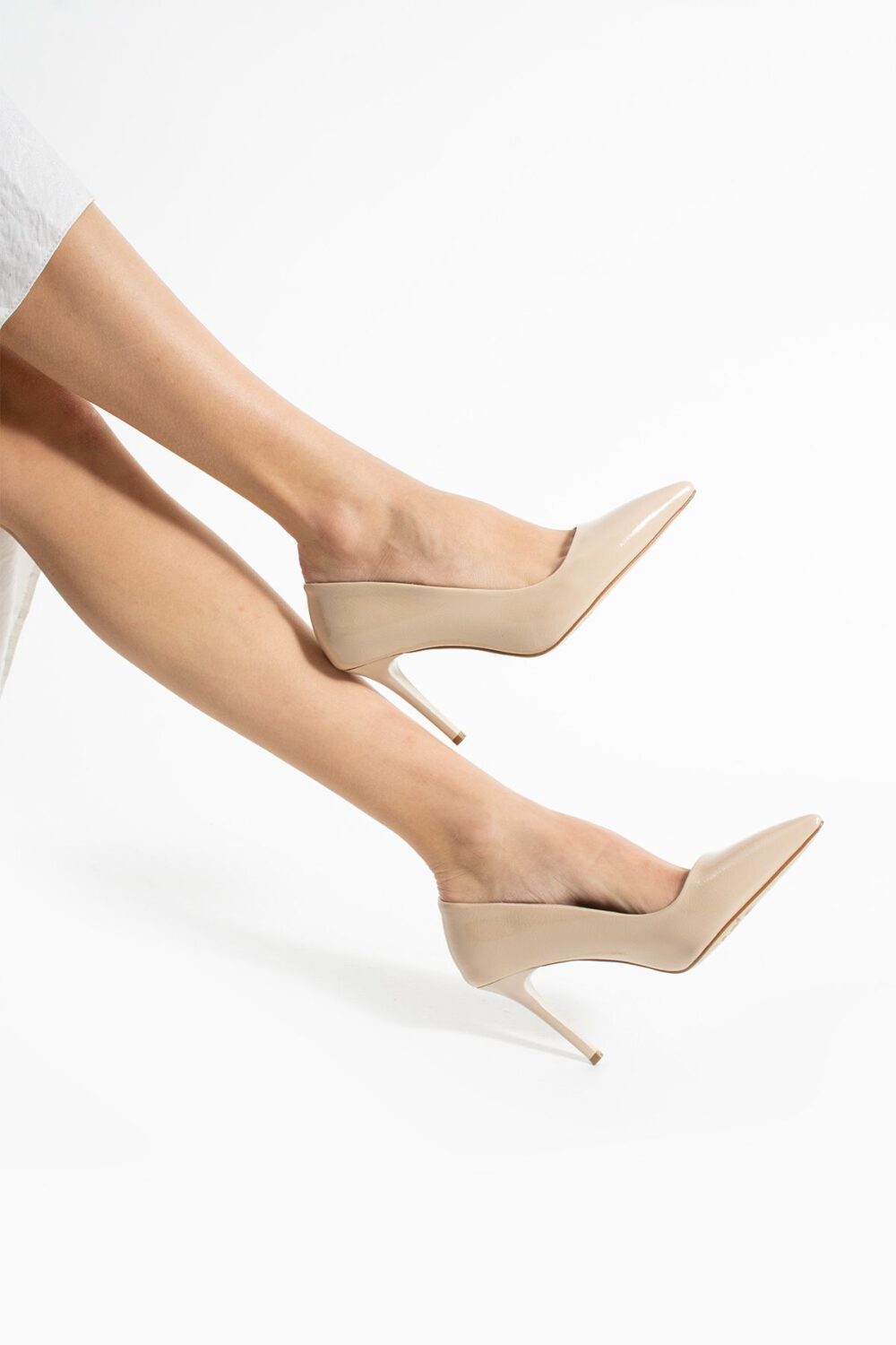 Bej Kırışık Rugan Vegan Deri Stiletto – 9cm Topuklu Hafızalı Pedli Rahat Kalıp Sivri Burun Kadın Ayakkabı - Görsel 3