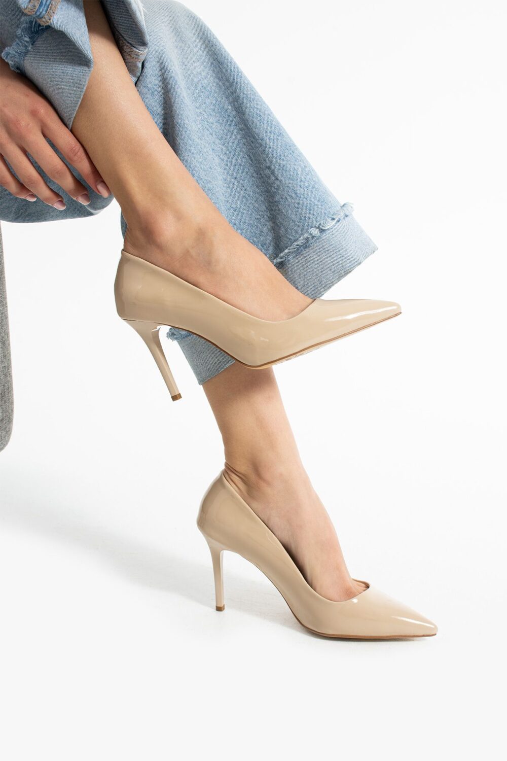Bej Rugan Vegan Deri Stiletto – 9cm Topuklu Hafızalı Pedli Rahat Kalıp Sivri Burun Kadın Ayakkabı