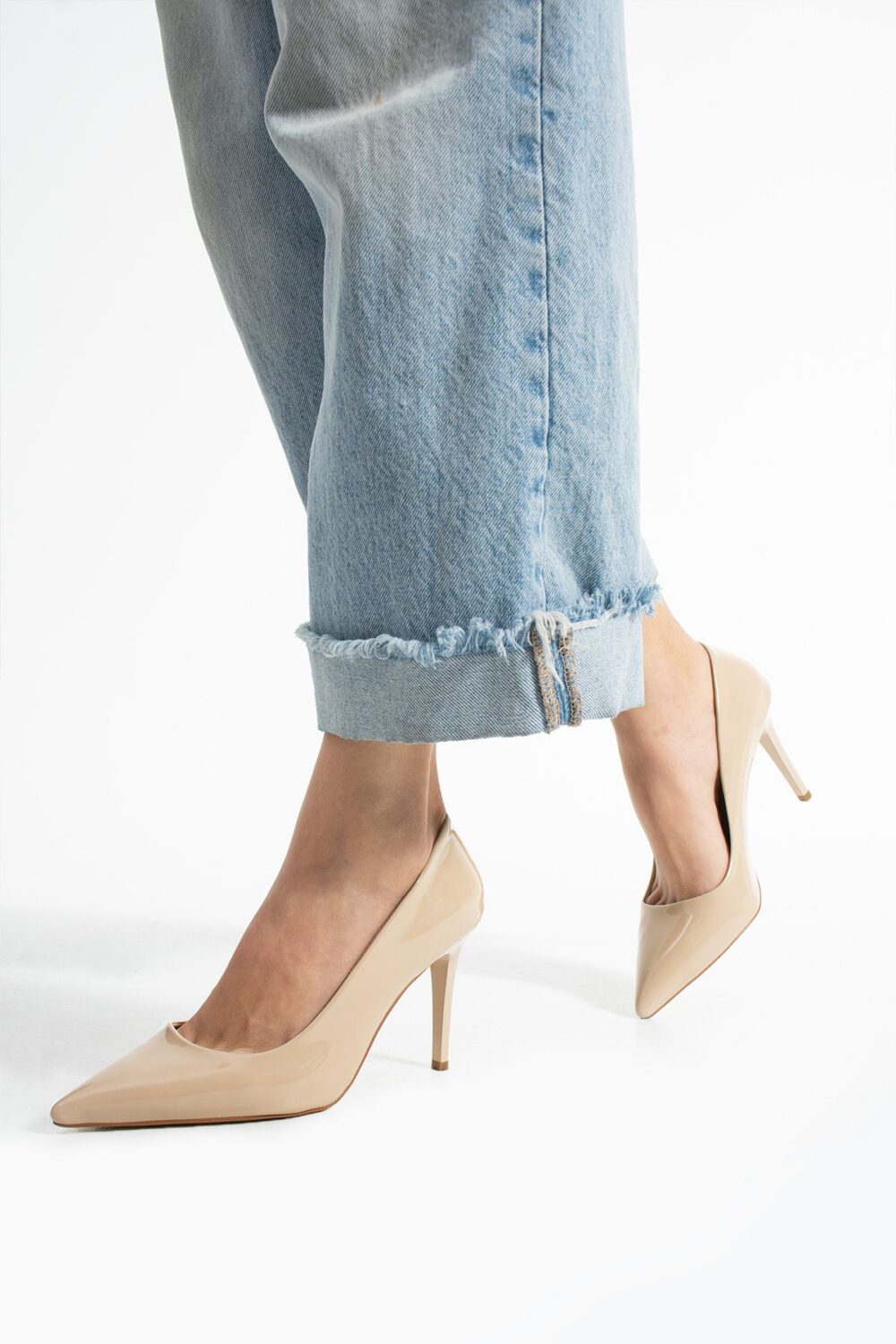 Bej Rugan Vegan Deri Stiletto – 9cm Topuklu Hafızalı Pedli Rahat Kalıp Sivri Burun Kadın Ayakkabı - Görsel 4