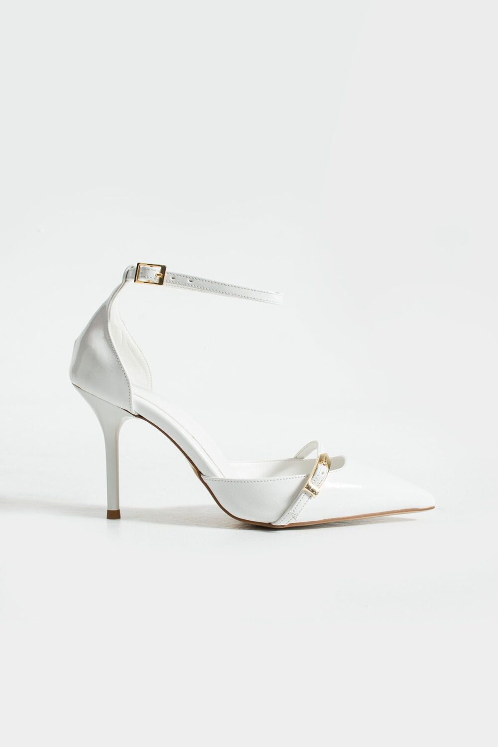 Beyaz Parlak Kırışık Vegan Deri Stiletto – 9cm İnce Topuklu Sivri Burun Şık Kadın Ayakkabı - Görsel 5