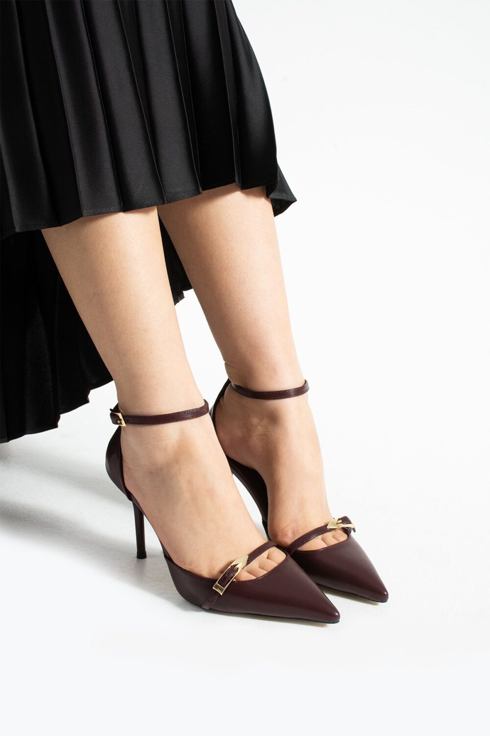 Bordo Mat Vegan Deri Stiletto – 9cm İnce Topuklu Rahat Kalıp Günlük Kadın Ayakkabısı - Görsel 3