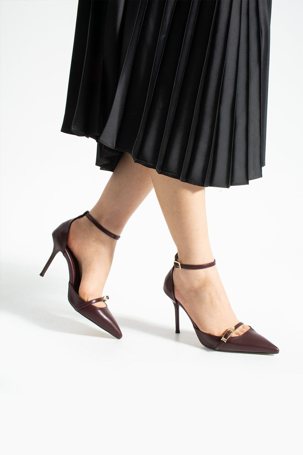 Bordo Mat Vegan Deri Stiletto – 9cm İnce Topuklu Rahat Kalıp Günlük Kadın Ayakkabısı - Görsel 4