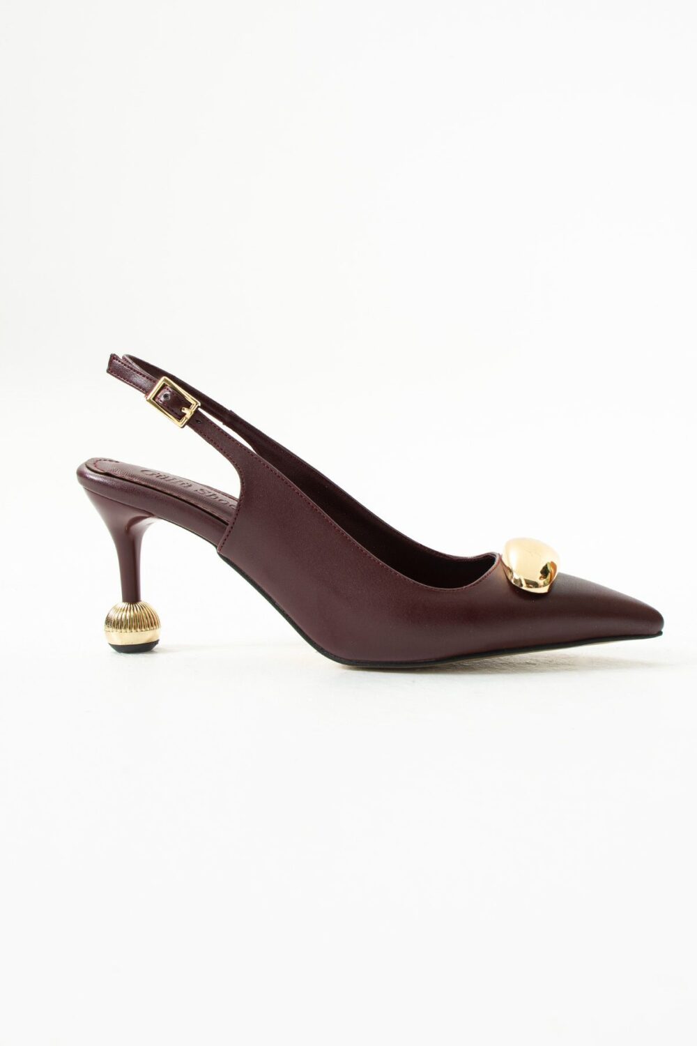 Bordo Mat Vegan Deri Stiletto – 7cm İnce Topuklu Gold Detaylı Günlük ve Ofis Uyumlu Şık Kadın Ayakkabı - Görsel 5