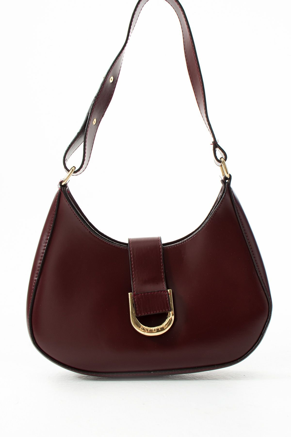 Bordo Mat Suni Deri Tokalı Kadın Omuz ve Kol Çantası – Günlük Kullanıma Uygun, Fermuarlı ve Bölmeli Model - Görsel 5