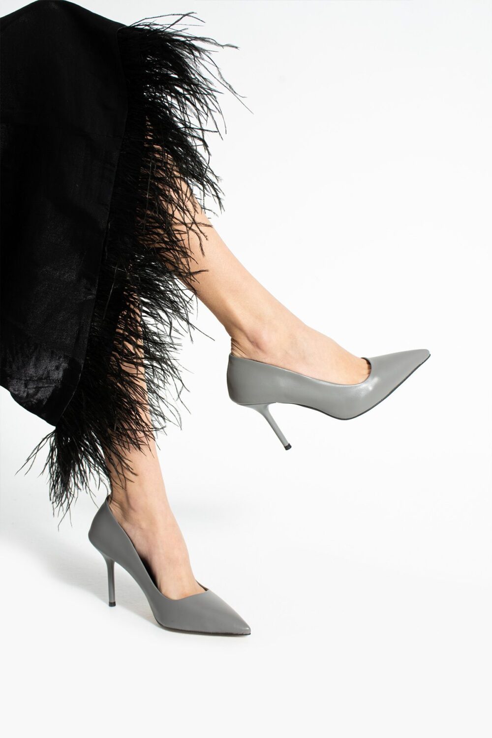 Gri 9cm Vegan Deri İnce Topuklu Stiletto | Etkileyici Şıklık! Mezuniyet Düğün Ofis İçin - Görsel 4
