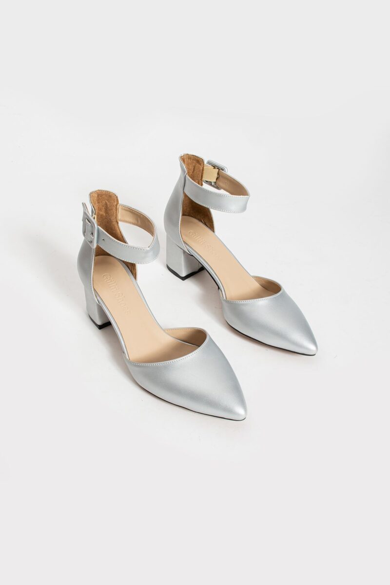 Gümüş Topuklu Abiye Kadın Ayakkabı – 5.5 cm Kalın Topuklu, Şık ve Zarif Stiletto Model, Gelinlik & Özel Gün Kullanımına Uygun