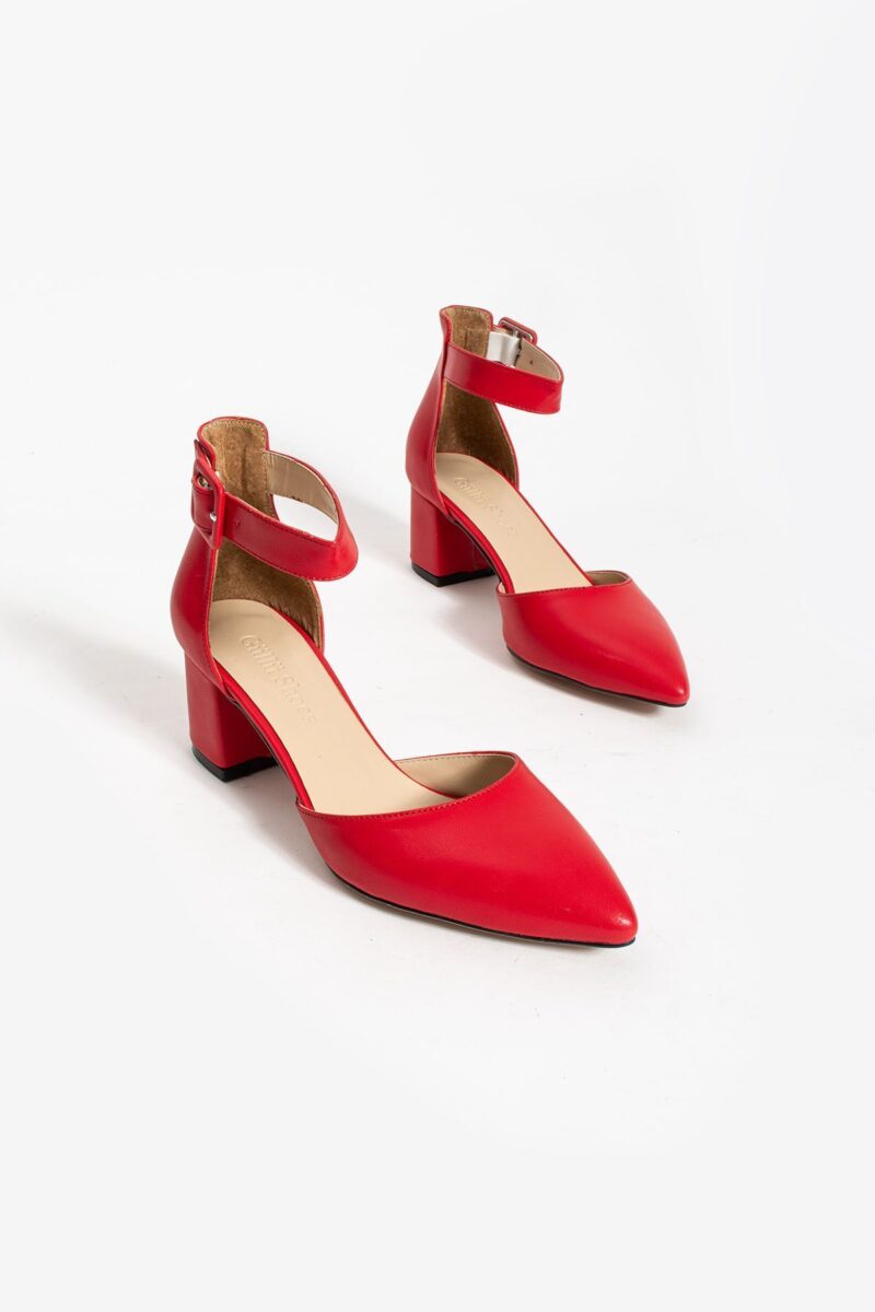 Kırmızı Topuklu Abiye Kadın Ayakkabı – 5.5 cm Kalın Topuklu, Şık ve Zarif Stiletto Model, Gelinlik & Özel Gün Kombinlerine Uygun