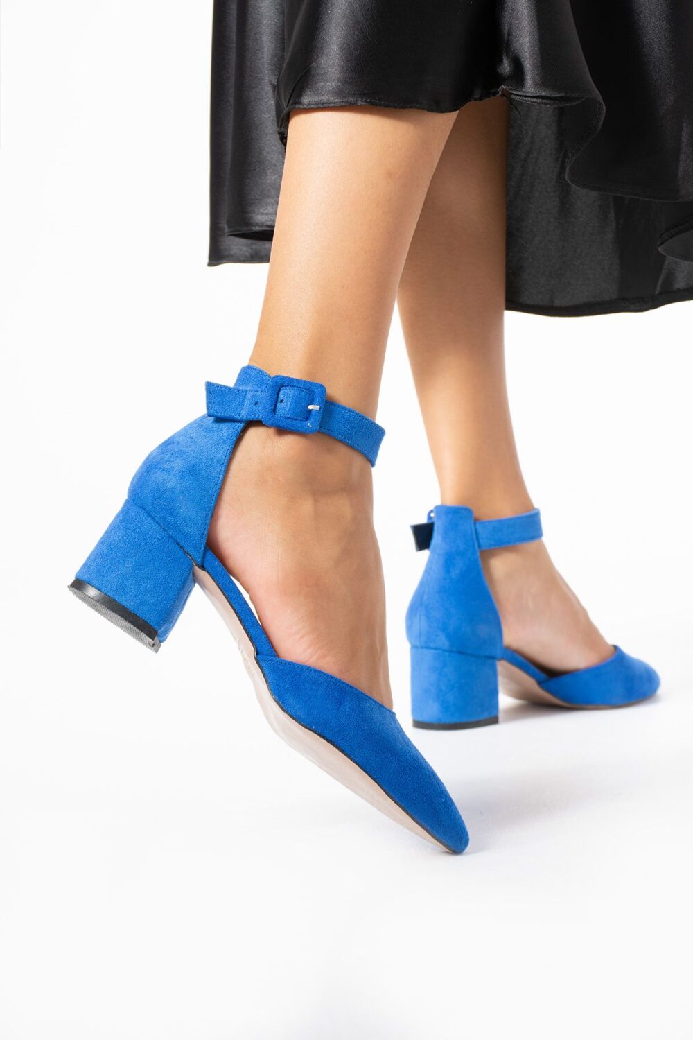 Mavi Süet Topuklu Abiye Kadın Ayakkabı – 5.5 cm Kalın Topuklu, Şık ve Zarif Stiletto Model, Gelinlik & Özel Gün Uyumlu - Görsel 6