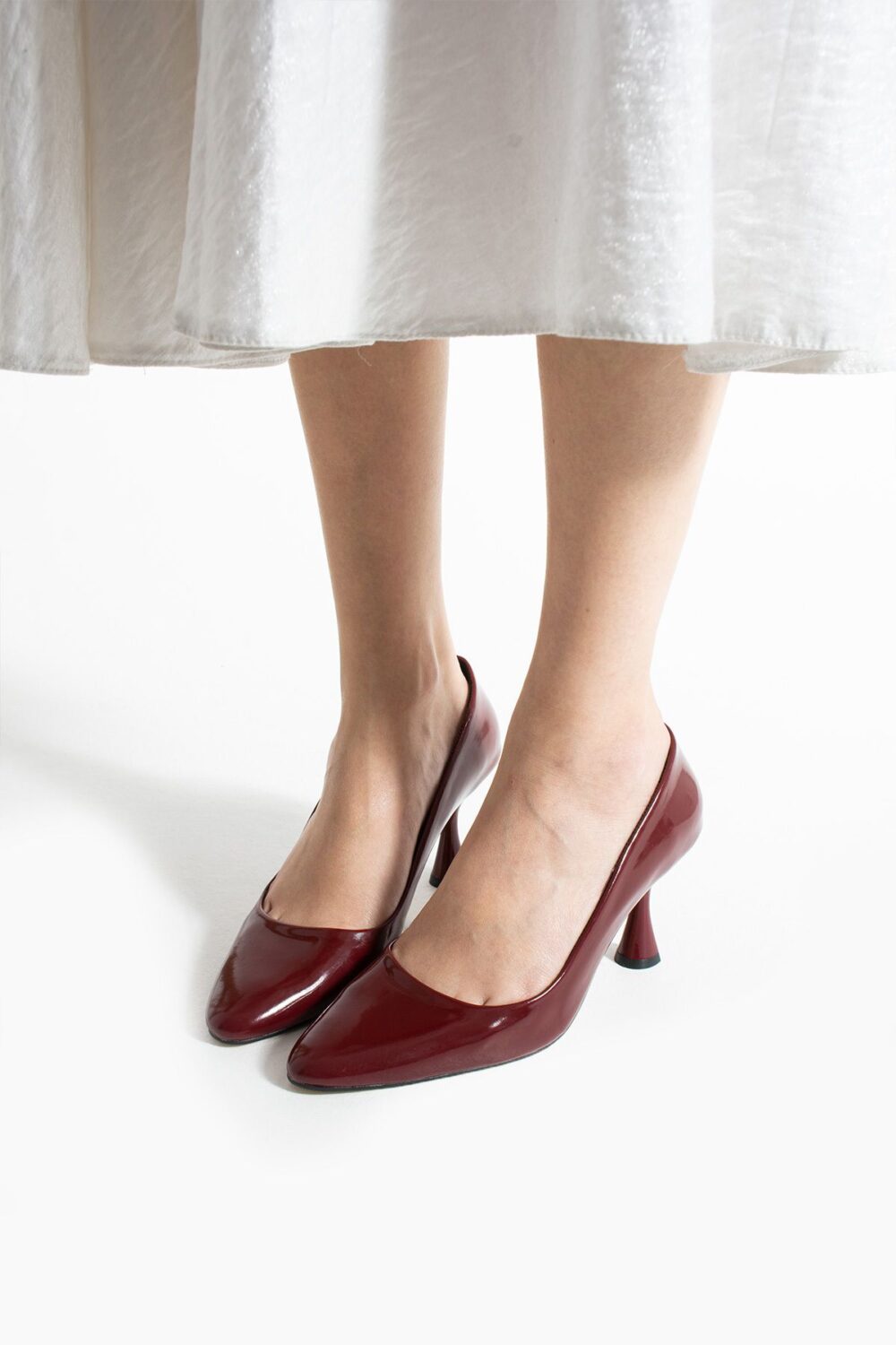 Bordo Rugan Vegan Deri Stiletto – 7cm İnce Topuklu Hafızalı Pedli Sivri Burun Günlük, Ofis ve Abiye Kadın Ayakkabı - Görsel 2