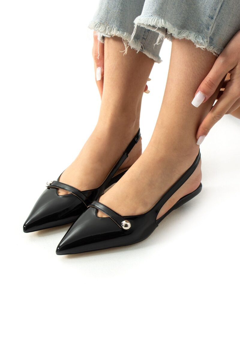 Siyah Rugan Sivri Burunlu Slingback Klasik Topuklu Ayakkabı – Şık, Rahat Tabanlı, Günlük ve Ofis Uyumlu