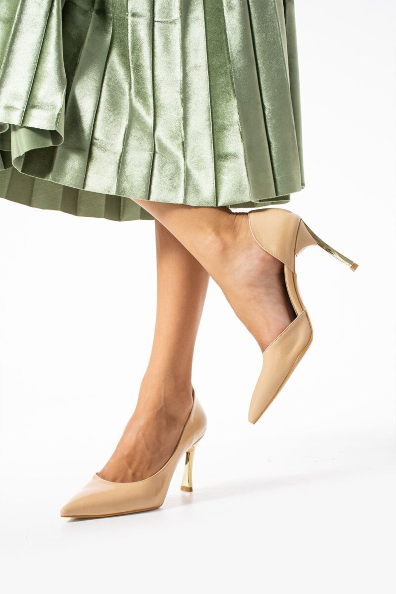 Bej 9 cm İnce Topuklu Vegan Deri Stiletto – Günlük ve Özel Günler İçin Şık Kadın Ayakkabı