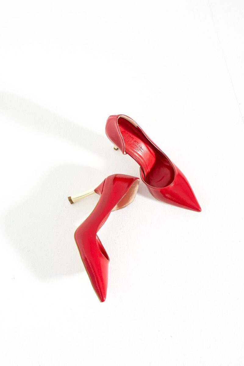 Kırmızı Yüksek Topuklu Vegan Deri Stiletto – 9cm İnce Topuklu Sivri Burunlu Şık ve Rahat Kadın Ayakkabı