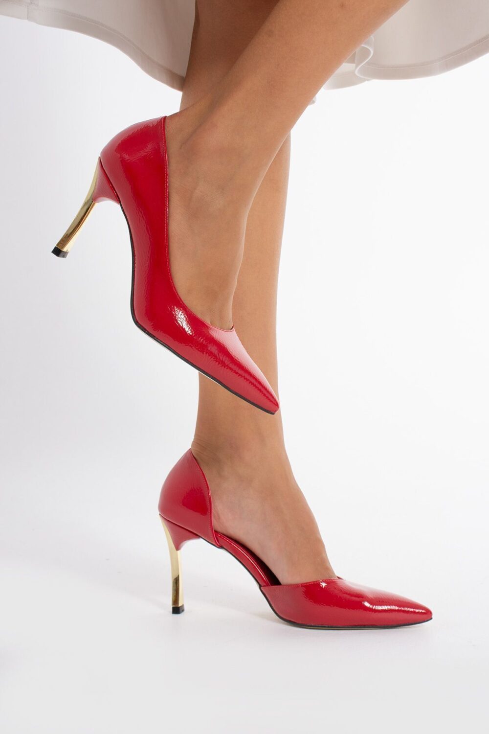 Kırmızı Yüksek Topuklu Vegan Deri Stiletto – 9cm İnce Topuklu Sivri Burunlu Şık ve Rahat Kadın Ayakkabı - Görsel 6