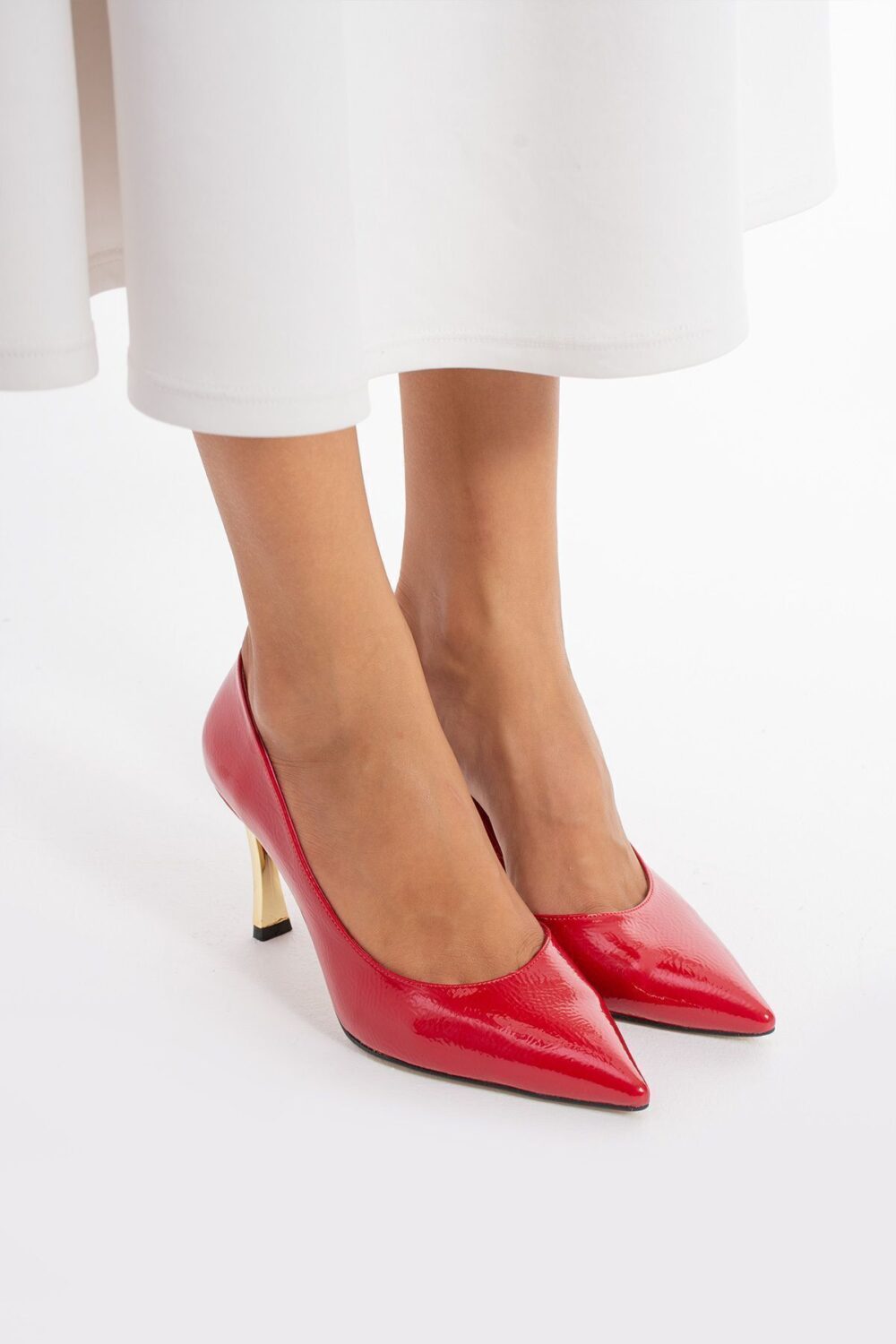 Kırmızı Yüksek Topuklu Vegan Deri Stiletto – 9cm İnce Topuklu Sivri Burunlu Şık ve Rahat Kadın Ayakkabı - Görsel 7