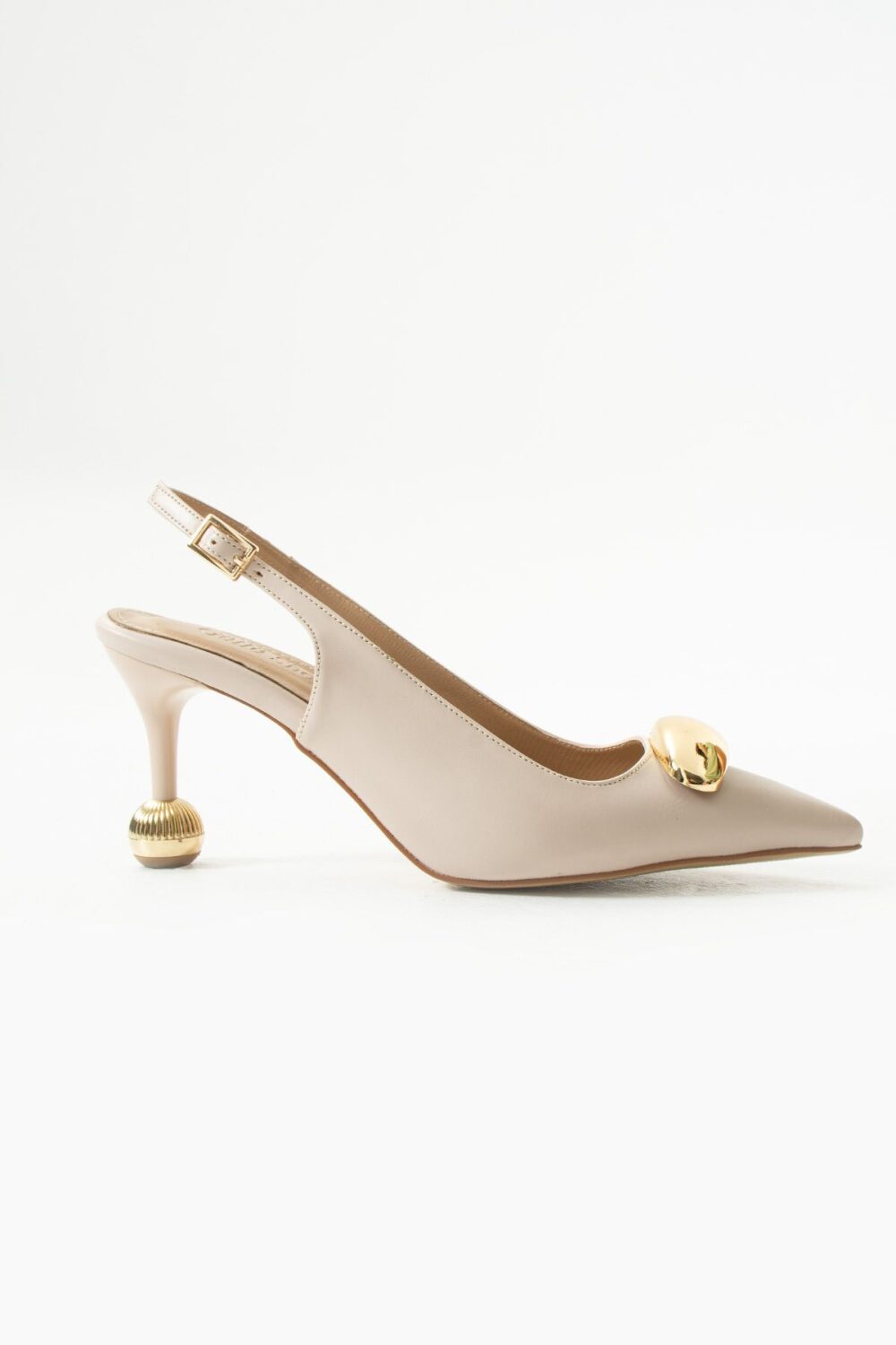 Krem Mat Vegan Deri Stiletto – 7cm İnce Topuklu Gold Detaylı Günlük ve Ofis Uyumlu Şık Kadın Ayakkabı - Görsel 6