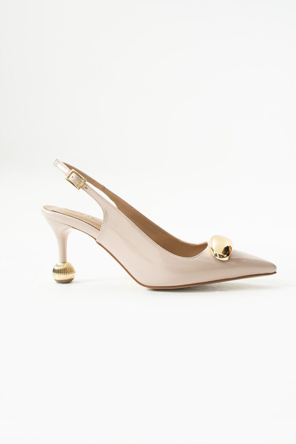 Krem Rugan Vegan Deri Stiletto – 7cm İnce Topuklu Gold Detaylı Günlük ve Ofis Uyumlu Şık Kadın Ayakkabı - Görsel 5