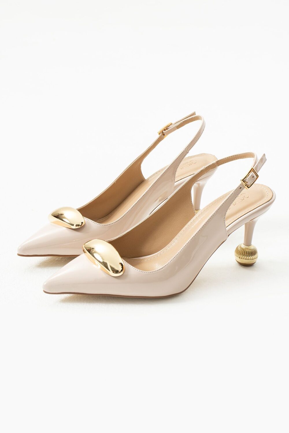 Krem Rugan Vegan Deri Stiletto – 7cm İnce Topuklu Gold Detaylı Günlük ve Ofis Uyumlu Şık Kadın Ayakkabı - Görsel 6