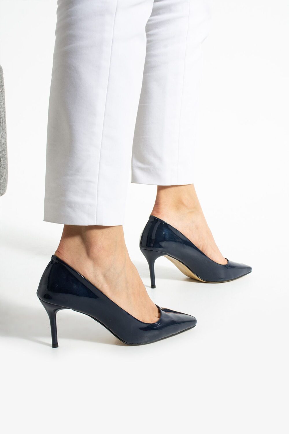 Lacivert Parlak Vegan Deri Topuklu Ayakkabı – 7cm İnce Topuklu Şık Stiletto - Görsel 3