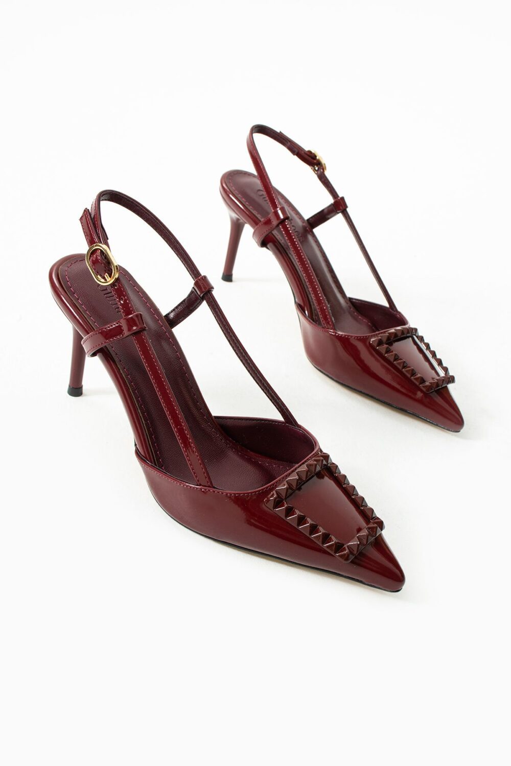 Parlak Bordo Vegan Deri Stiletto – 7cm Topuklu Bilekten Tokalı Bantlı Sivri Burun Şık Kadın Ayakkabı - Görsel 4
