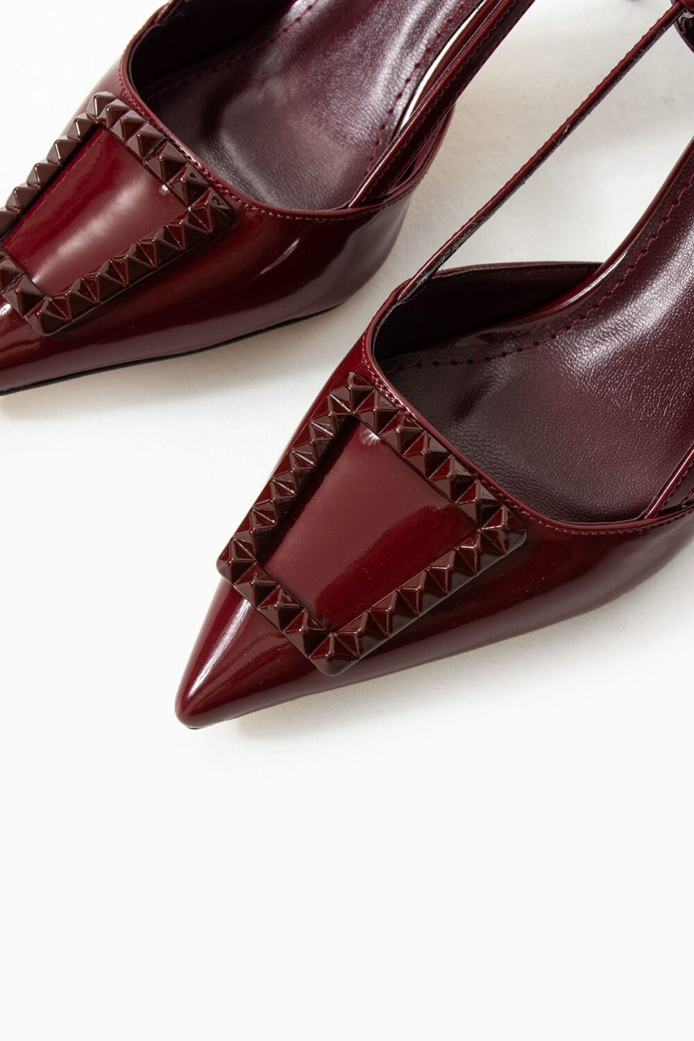 Parlak Bordo Vegan Deri Stiletto – 7cm Topuklu Bilekten Tokalı Bantlı Sivri Burun Şık Kadın Ayakkabı - Görsel 5