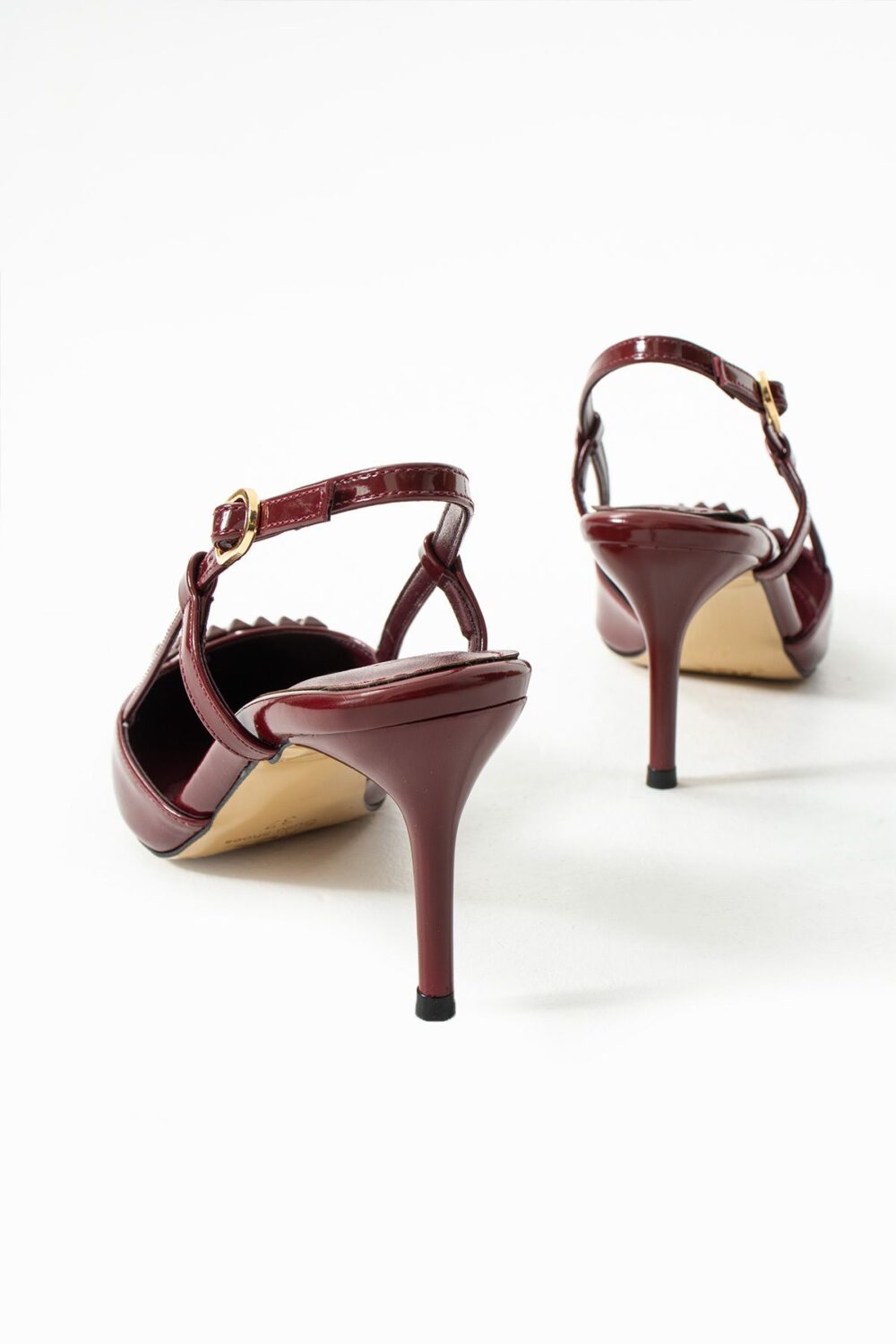 Parlak Bordo Vegan Deri Stiletto – 7cm Topuklu Bilekten Tokalı Bantlı Sivri Burun Şık Kadın Ayakkabı - Görsel 6