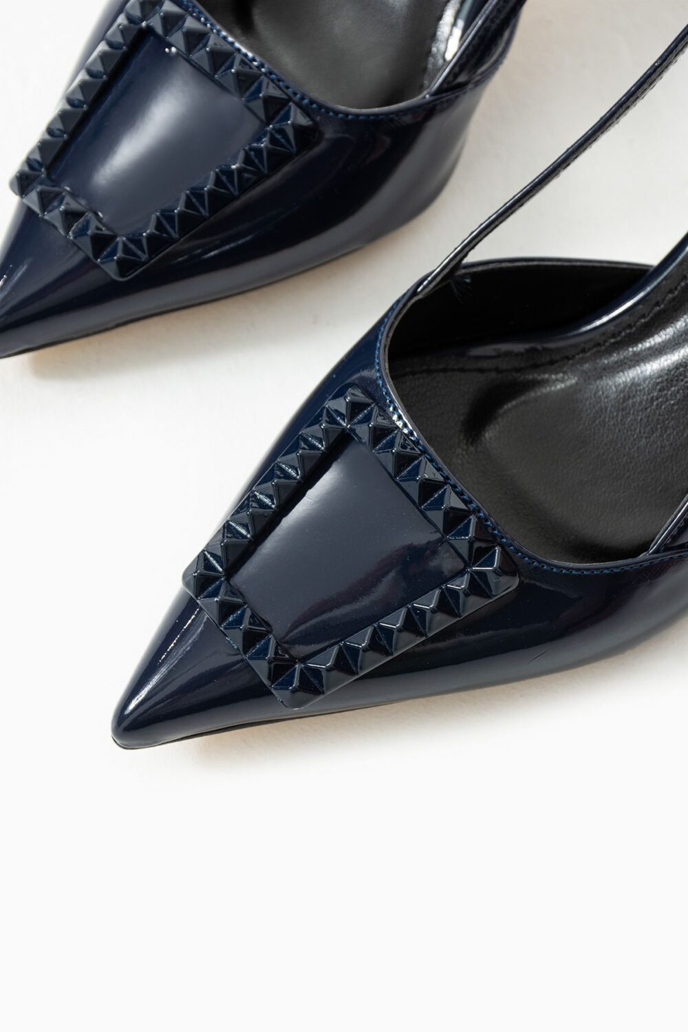 Parlak Lacivert Vegan Deri Stiletto – 7cm Topuklu Bilekten Tokalı Bantlı Sivri Burun Şık Kadın Ayakkabı - Görsel 5