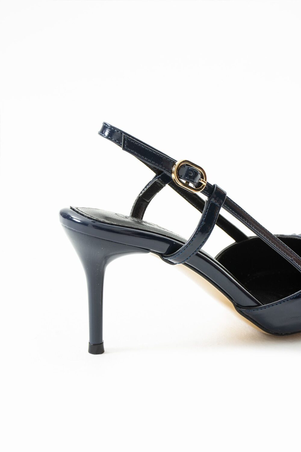 Parlak Lacivert Vegan Deri Stiletto – 7cm Topuklu Bilekten Tokalı Bantlı Sivri Burun Şık Kadın Ayakkabı - Görsel 6
