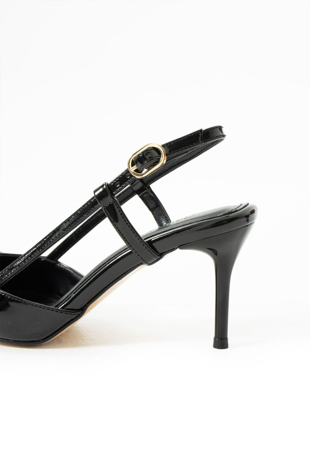 Parlak Siyah Vegan Deri Stiletto – 7cm Topuklu Bilekten Tokalı Bantlı Sivri Burun Şık Kadın Ayakkabı - Görsel 6