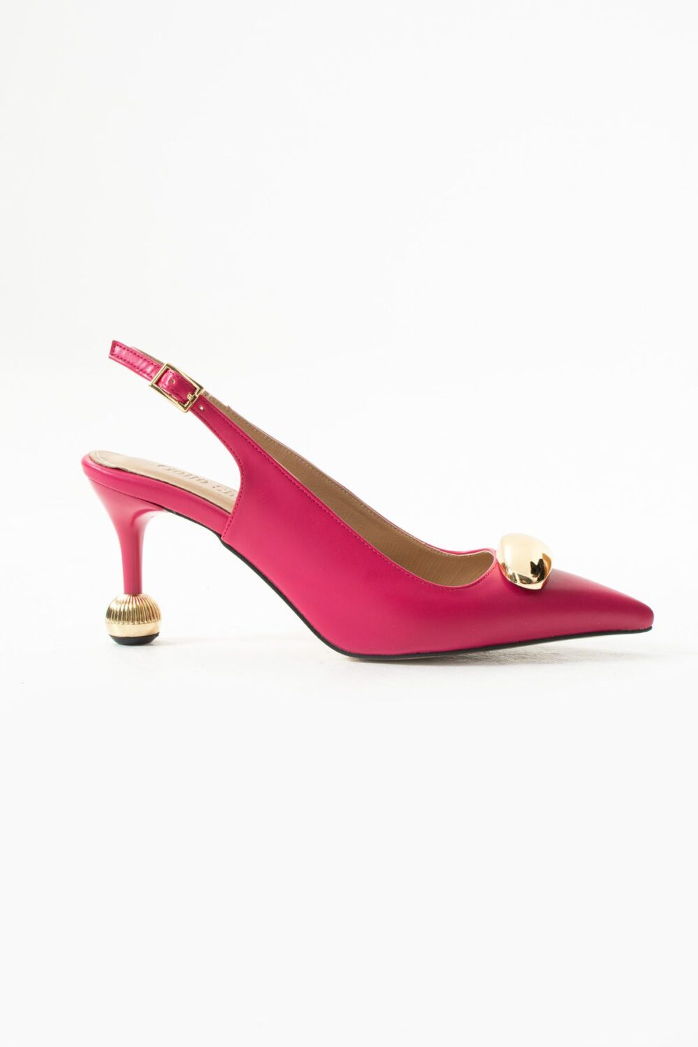 Pembe Mat Vegan Deri Stiletto – 7cm İnce Topuklu Gold Detaylı Günlük ve Ofis Uyumlu Şık Kadın Ayakkabı - Görsel 5