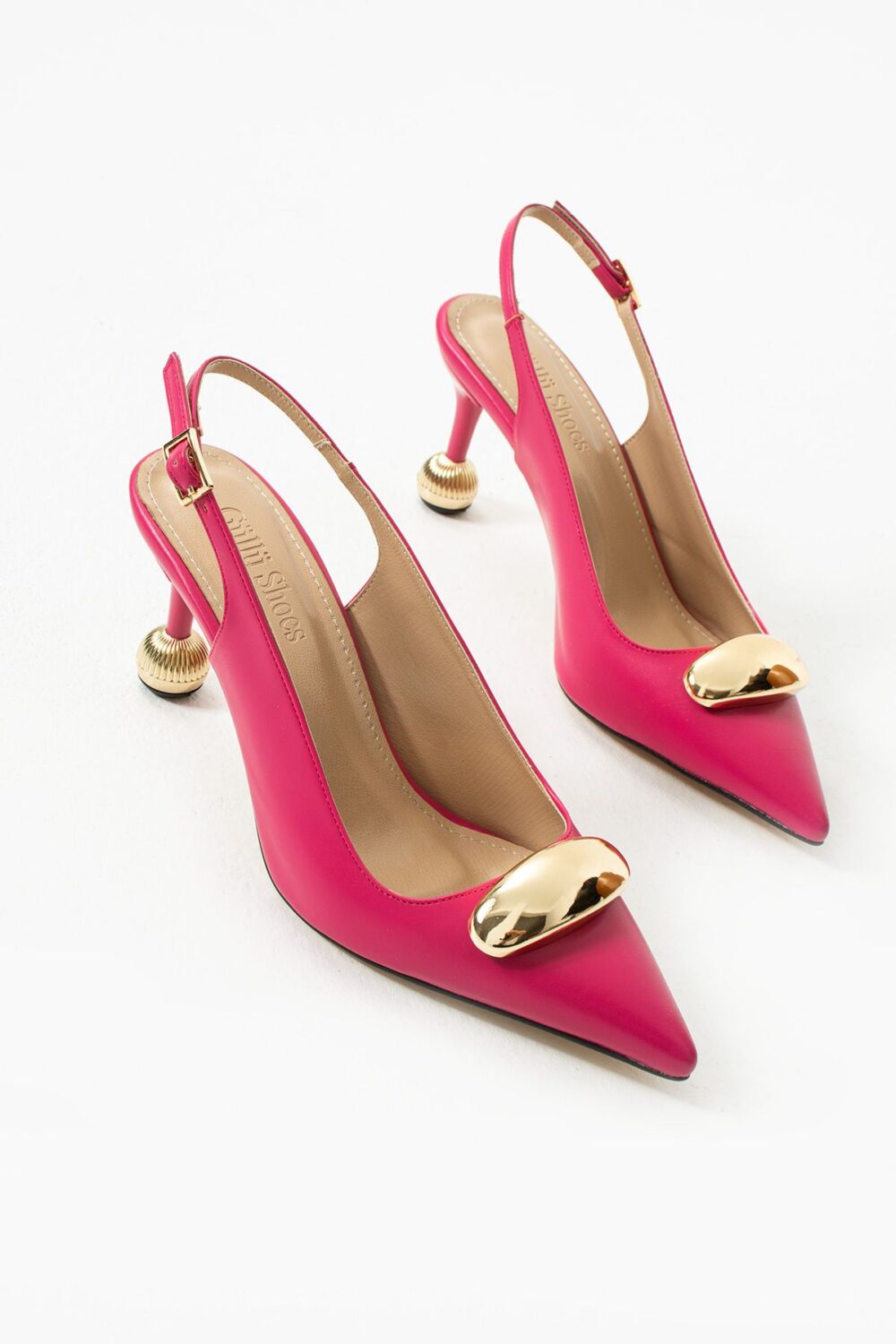 Pembe Mat Vegan Deri Stiletto – 7cm İnce Topuklu Gold Detaylı Günlük ve Ofis Uyumlu Şık Kadın Ayakkabı - Görsel 6