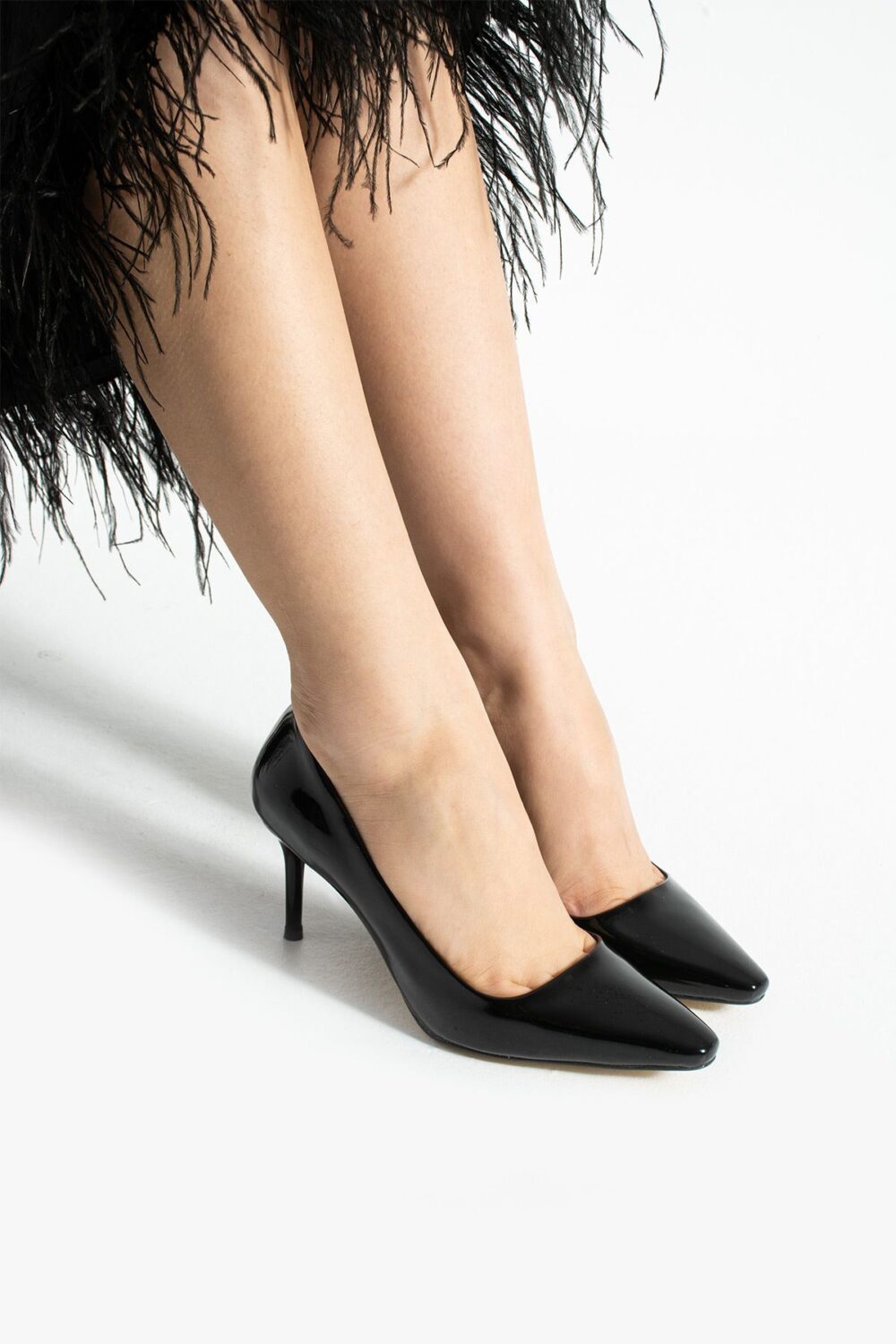 Siyah Parlak Vegan Deri Topuklu Ayakkabı – 7cm İnce Topuklu Şık Stiletto - Görsel 4