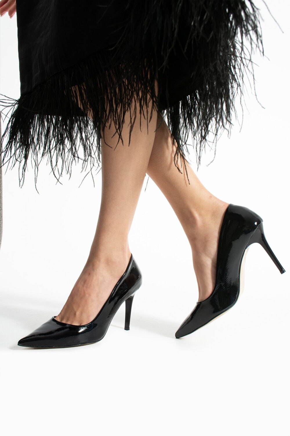 Siyah Kırışık Rugan Vegan Deri Stiletto – 9cm Topuklu Hafızalı Pedli Rahat Kalıp Kadın Ayakkabı - Görsel 3