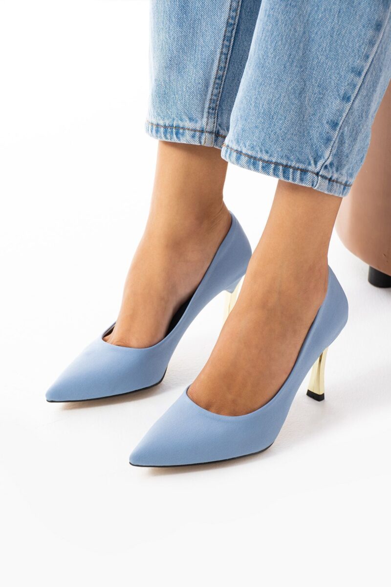 Stiletto Açık Mavi Kadın Topuklu Ayakkabı Konforlu Vegan Deri Günlük Ve Özel Gün