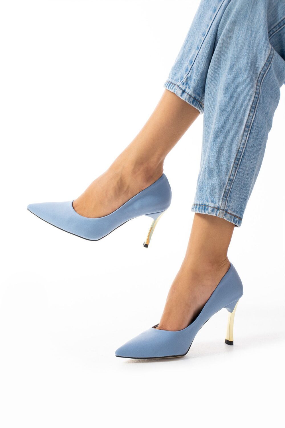 Stiletto Açık Mavi Kadın Topuklu Ayakkabı Konforlu Vegan Deri Günlük Ve Özel Gün - Görsel 5