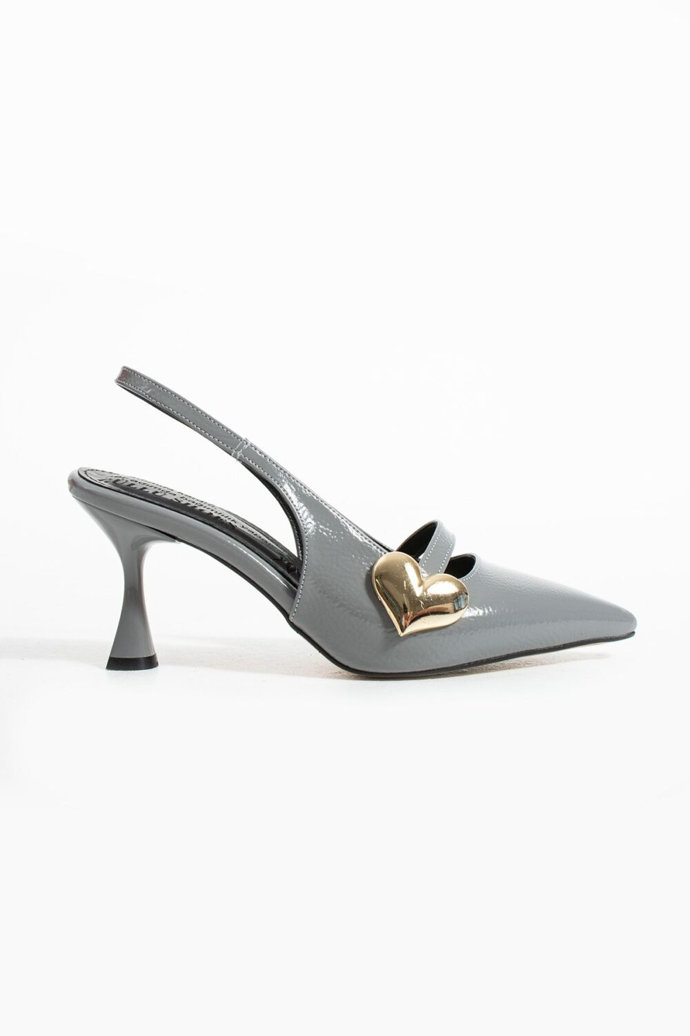 Gri Rugan Kalp Tokalı Kadın Topuklu Ayakkabı – 7cm Rahat Vegan Stiletto - Görsel 5