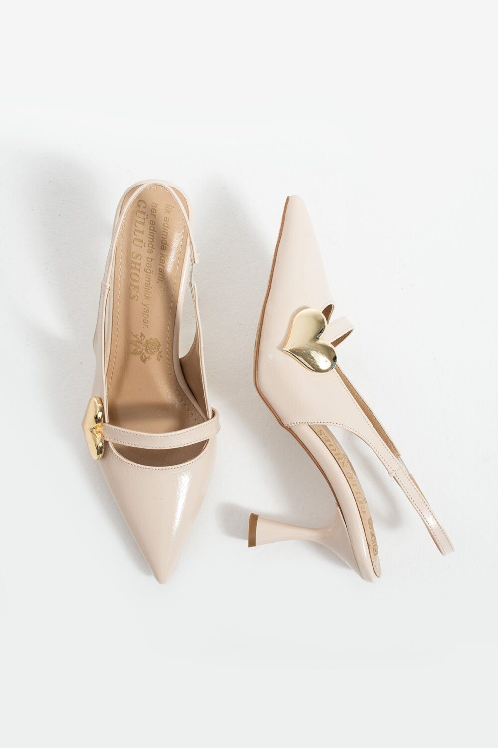 Krem Rugan Kalp Tokalı Kadın Topuklu Ayakkabı – 7cm Rahat Vegan Stiletto - Görsel 6
