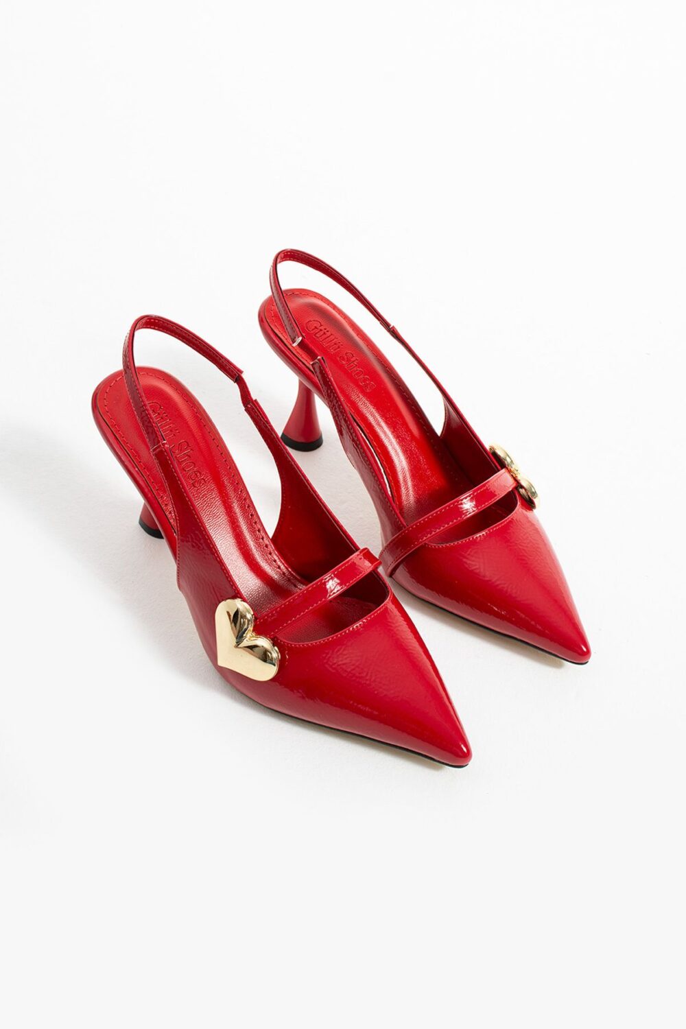 Kırmızı Rugan Kalp Tokalı Kadın Topuklu Ayakkabı – 7cm Rahat Vegan Stiletto - Görsel 6