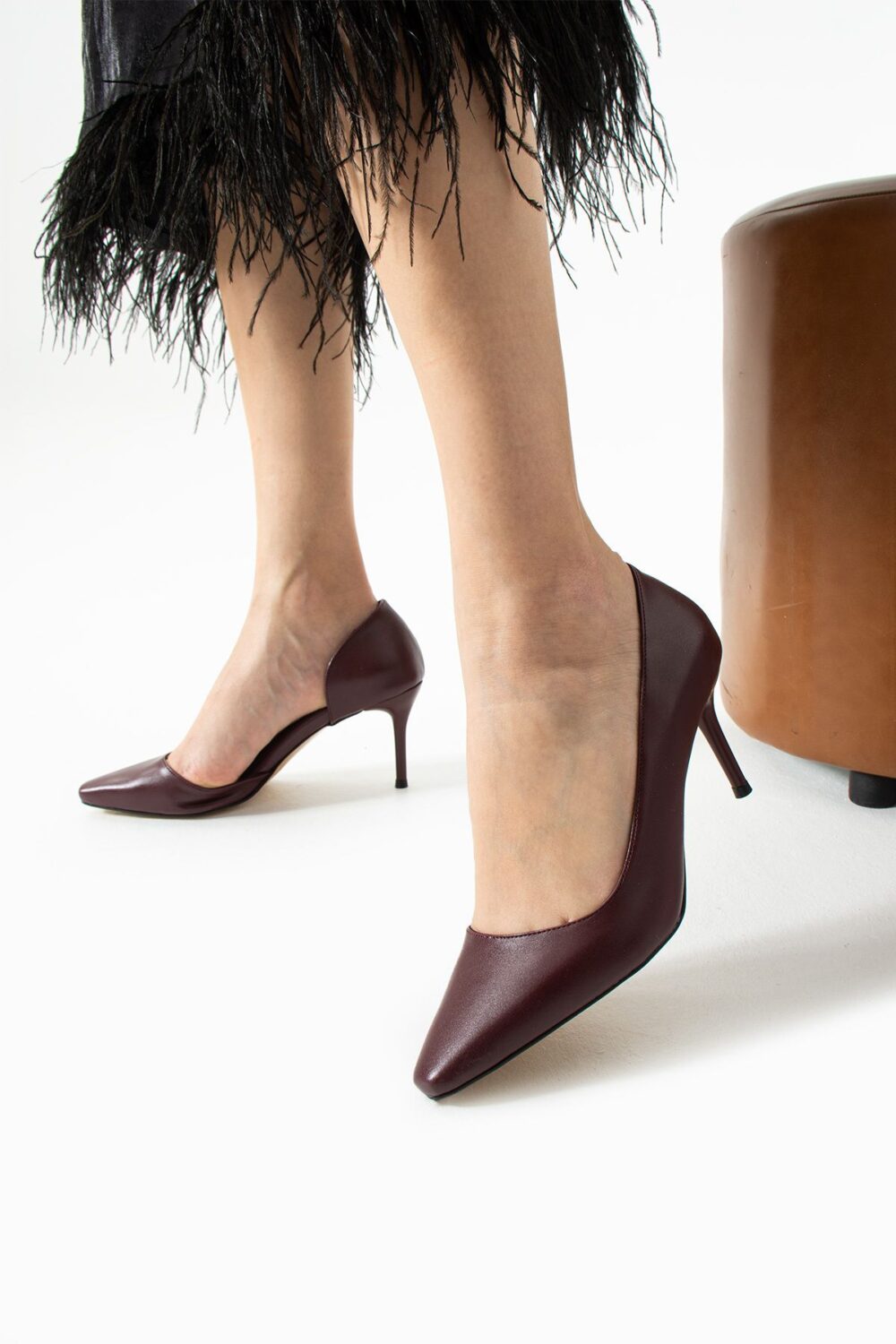 Mat Bordo Vegan Deri Stiletto – 7cm İnce Topuklu Günlük & Ofis Kadın Ayakkabısı
