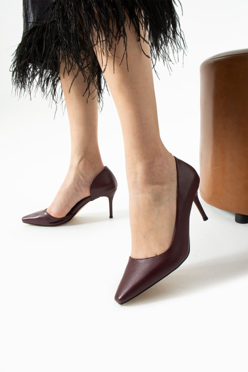 Mat Bordo Vegan Deri Stiletto – 7cm İnce Topuklu Günlük & Ofis Kadın Ayakkabısı