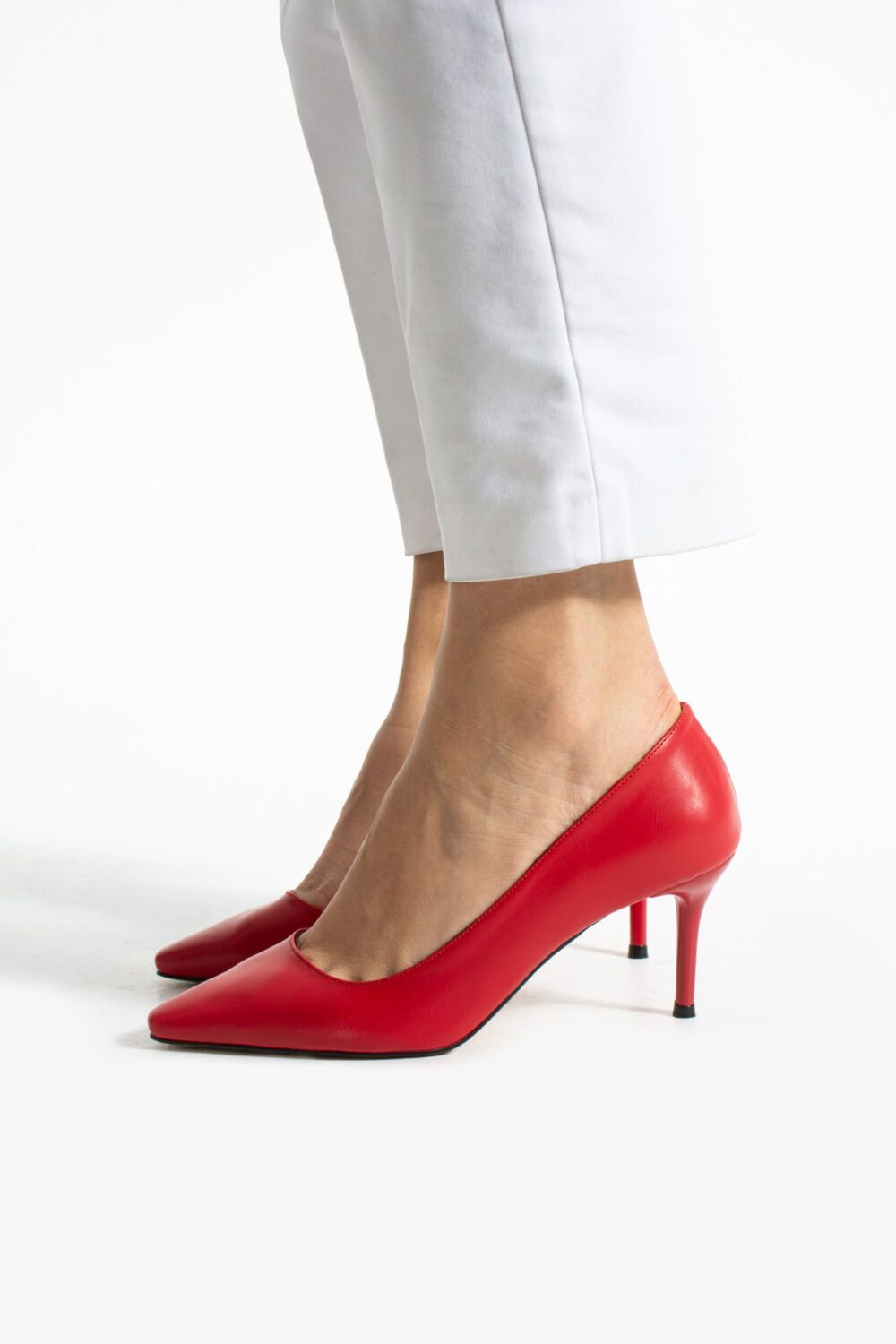 Mat Kırmızı Vegan Deri Stiletto – 7cm İnce Topuklu Günlük & Ofis Kadın Ayakkabısı - Görsel 4