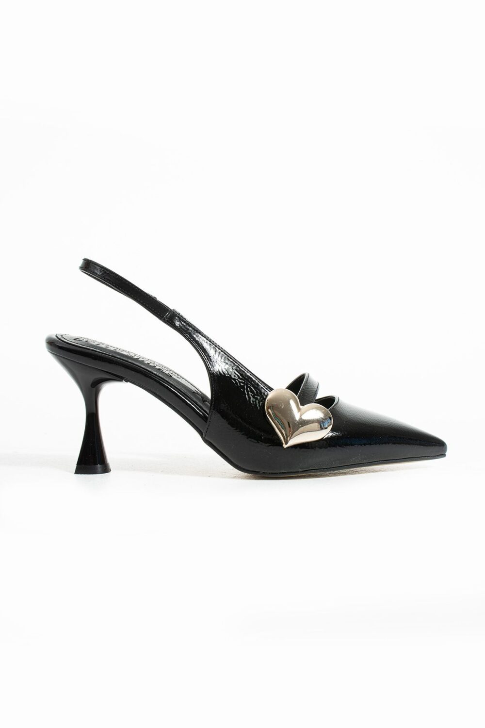 Siyah Rugan Kalp Tokalı Kadın Topuklu Ayakkabı – 7cm Rahat Vegan Stiletto - Görsel 5