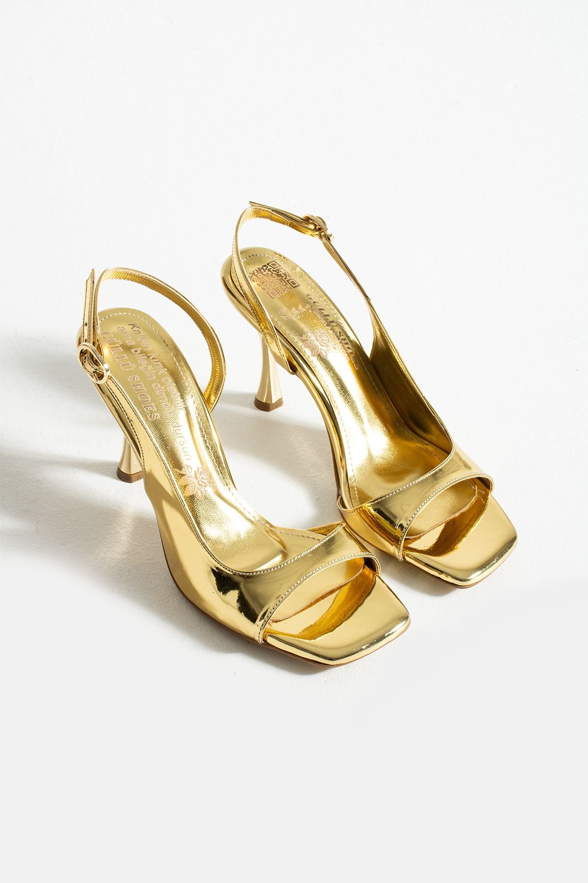 Altın Rugan Bilekten Tokalı Açık Burun İnce Topuklu Stiletto Sandalet Abiye Özel Gün Kombinleri İçin - Görsel 2