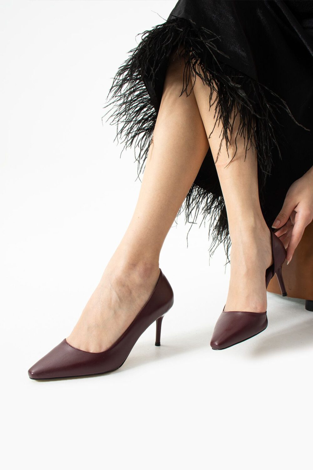 Mat Bordo Vegan Deri Stiletto – 7cm İnce Topuklu Günlük & Ofis Kadın Ayakkabısı - Görsel 2