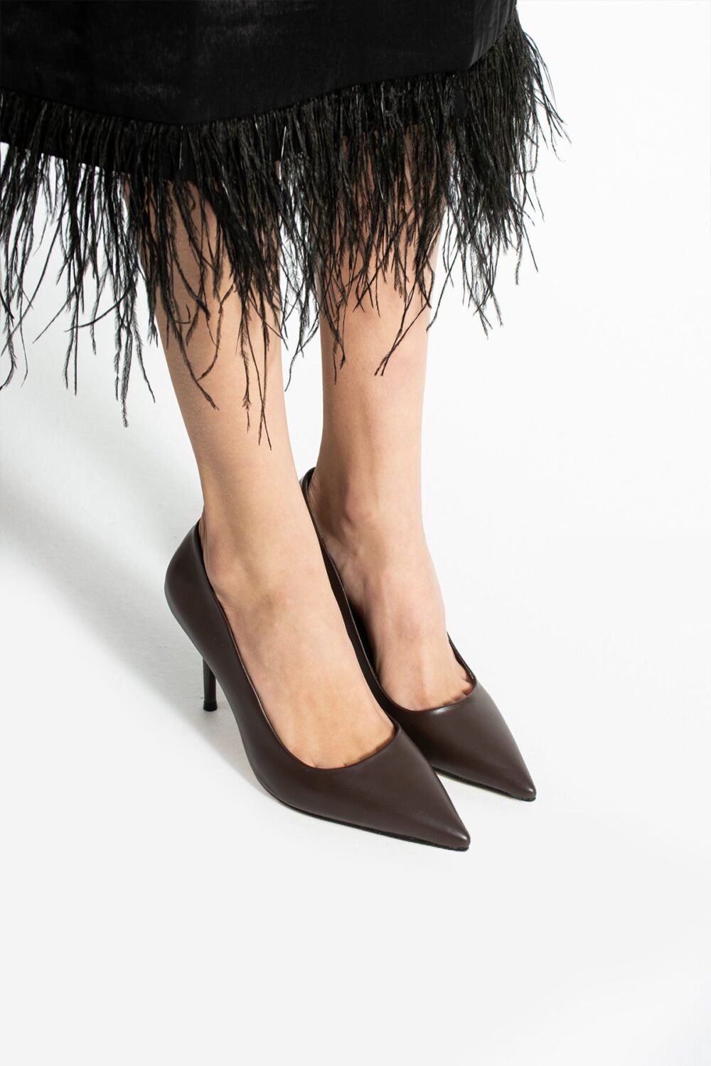 Koyu Kahverengi Vegan Deri Stiletto – 9cm İnce Topuklu Sivri Burun Etkileyici Şıklık için Mezuniyet, Düğün ve Ofis Uyumlu Kadın Ayakkabı - Görsel 2