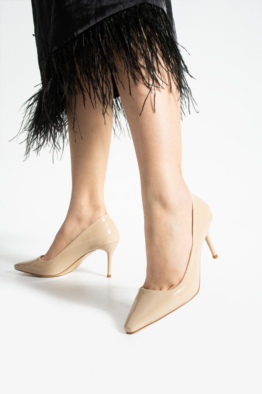 Bej Parlak Vegan Deri Topuklu Ayakkabı – 7cm İnce Topuklu Şık Stiletto - Görsel 2