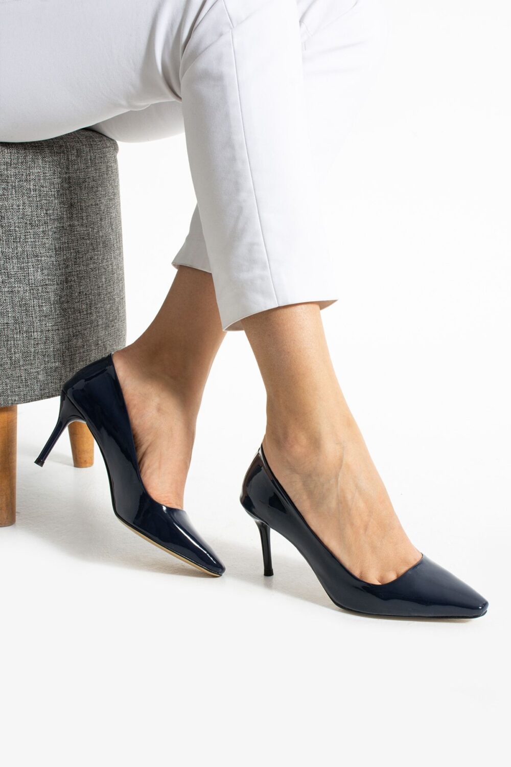 Lacivert Parlak Vegan Deri Topuklu Ayakkabı – 7cm İnce Topuklu Şık Stiletto - Görsel 2
